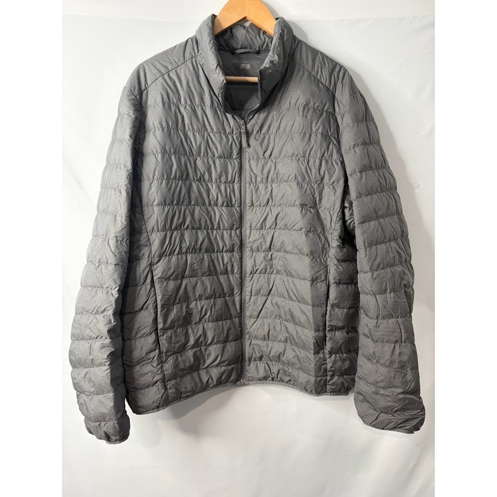 Uniqlo Ultra Light Down Jacket Mens XL Gray Heather Puffer Packable Full Zip